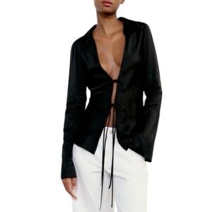 Zara Black Satin Effect Top with Ties